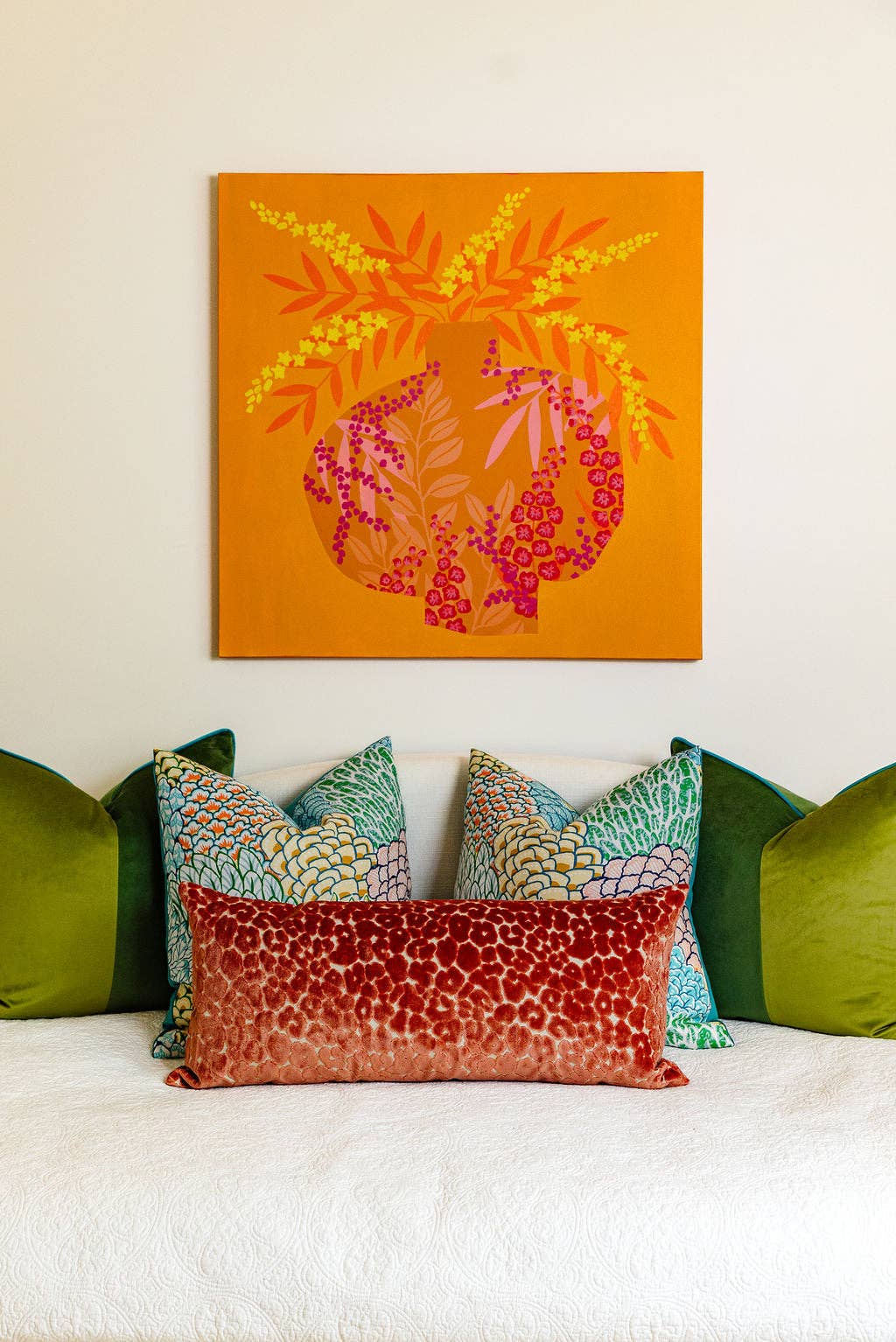Elena Floral Print Teal Velvet Throw Pillow