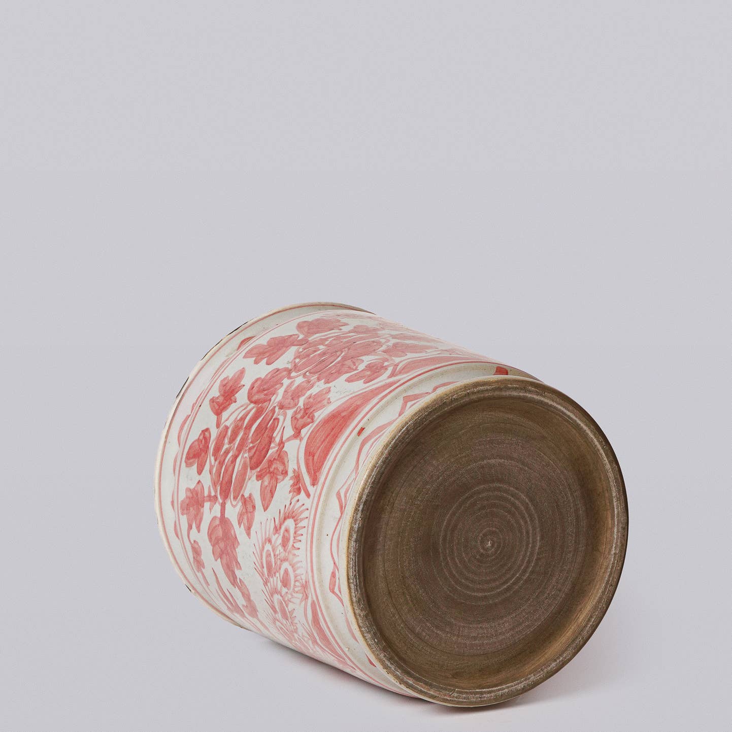 Rustic Peacock Red and White Porcelain Cachepot