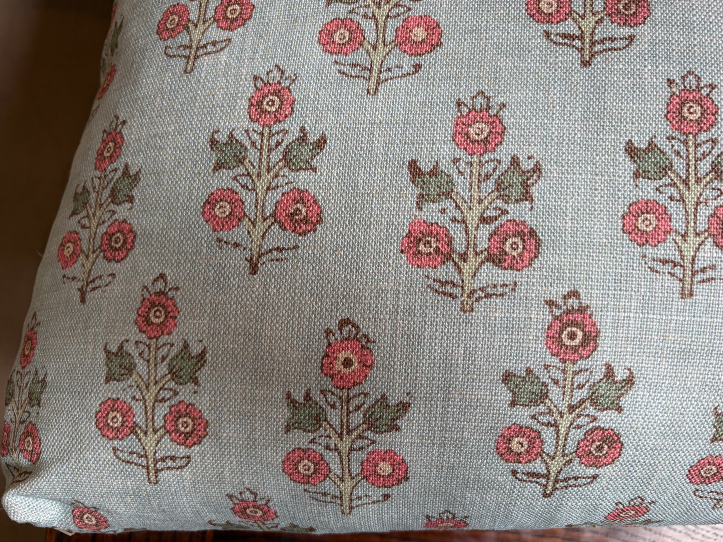 Blue and Coral Floral Lumbar Pillow