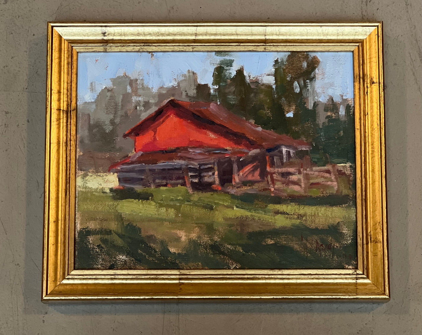 Small Red Barn Painting