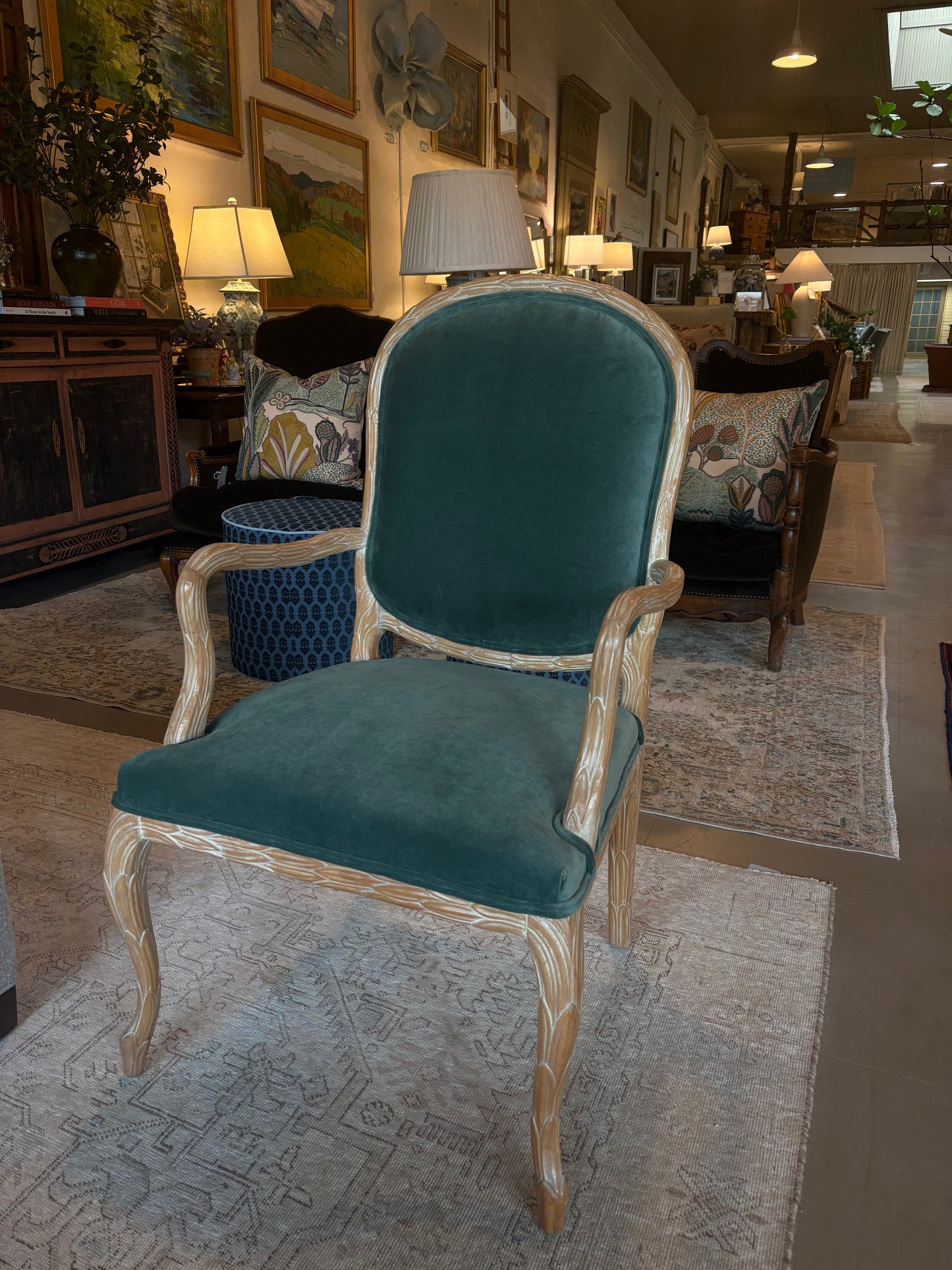 Green Velvet French Chair
