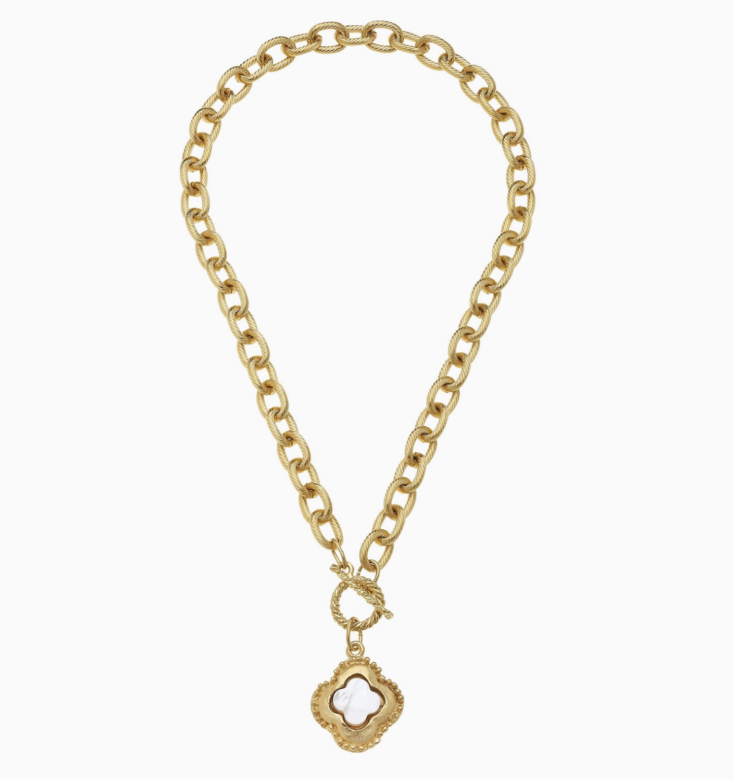 Handcast Gold Clover with Genuine Mother of Pearl Necklace