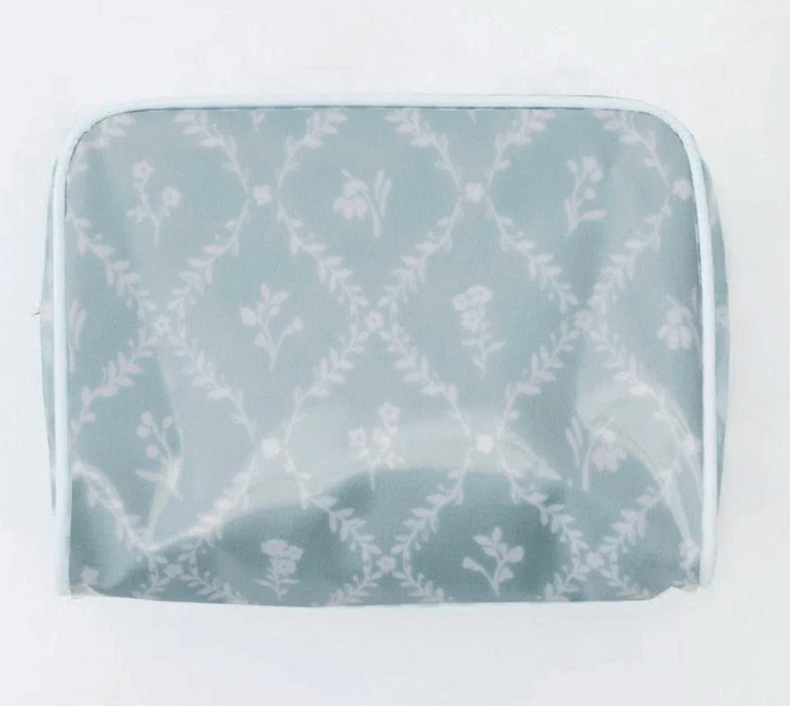 Large Patterned Toiletry Bag - Blue Trellis