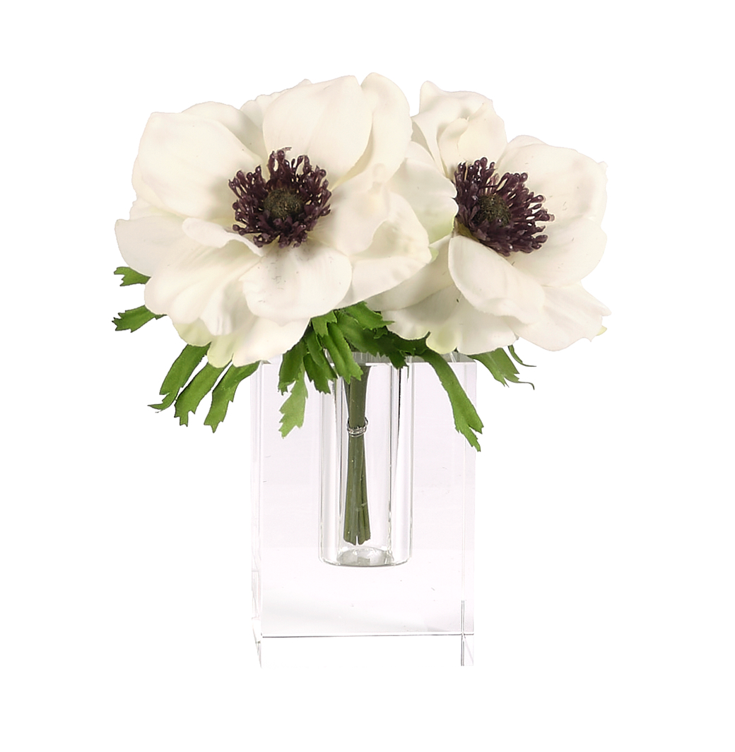 Anemone Artificial Drop In Bouquet in Glass Vase