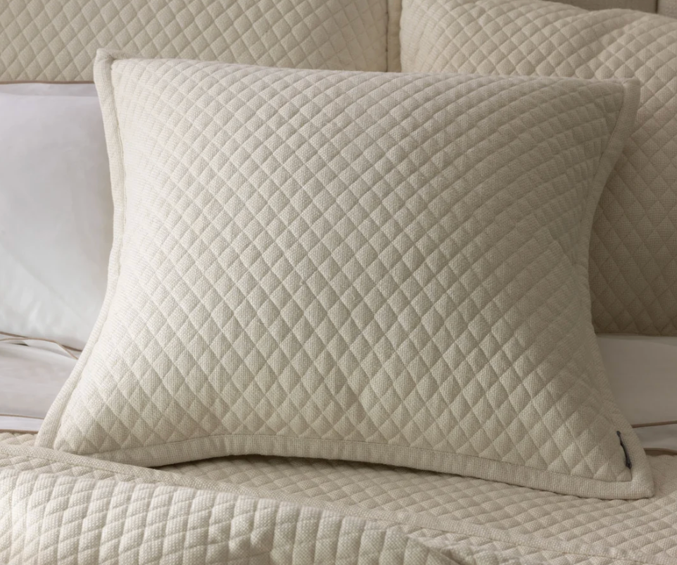 Laurie Quilted Euro Pillow Ivory Basketweave