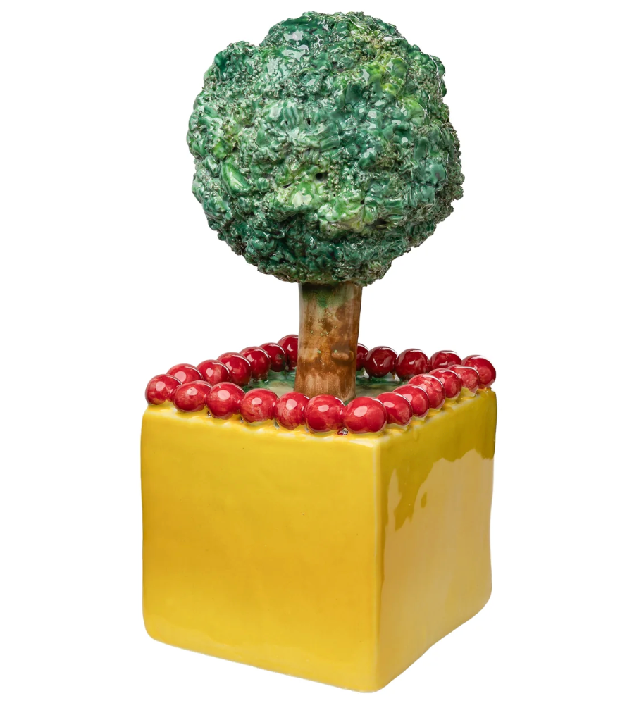 Ceramic Green Tree Topiary, Yellow Pot