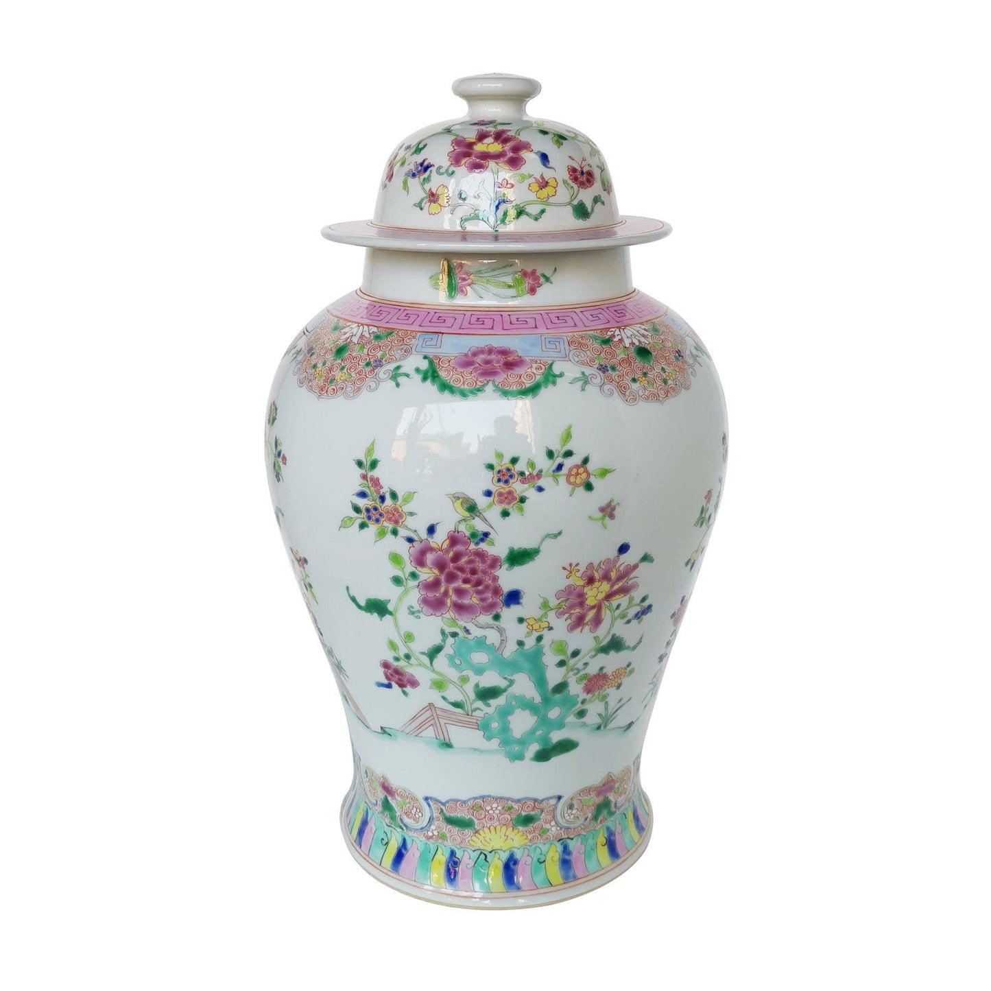 Chinoiserie Floral Temple Jar Multi-colored