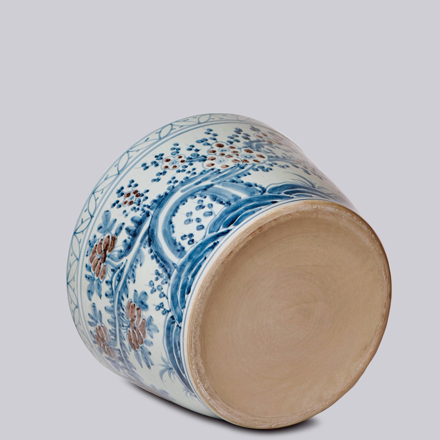 Large Floral Blue & Red Porcelain Planter