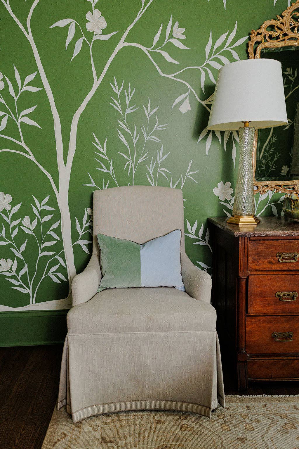 Andrews Meadow Green and Chambray Blue Velvet Throw Pillow