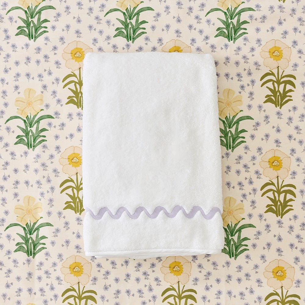 Wave Embroidered Bath Towel - Lavender