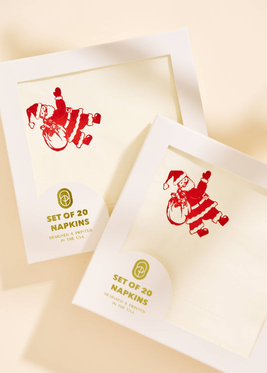 Holly Jolly Santa Paper Beverage Napkin - Set of 20
