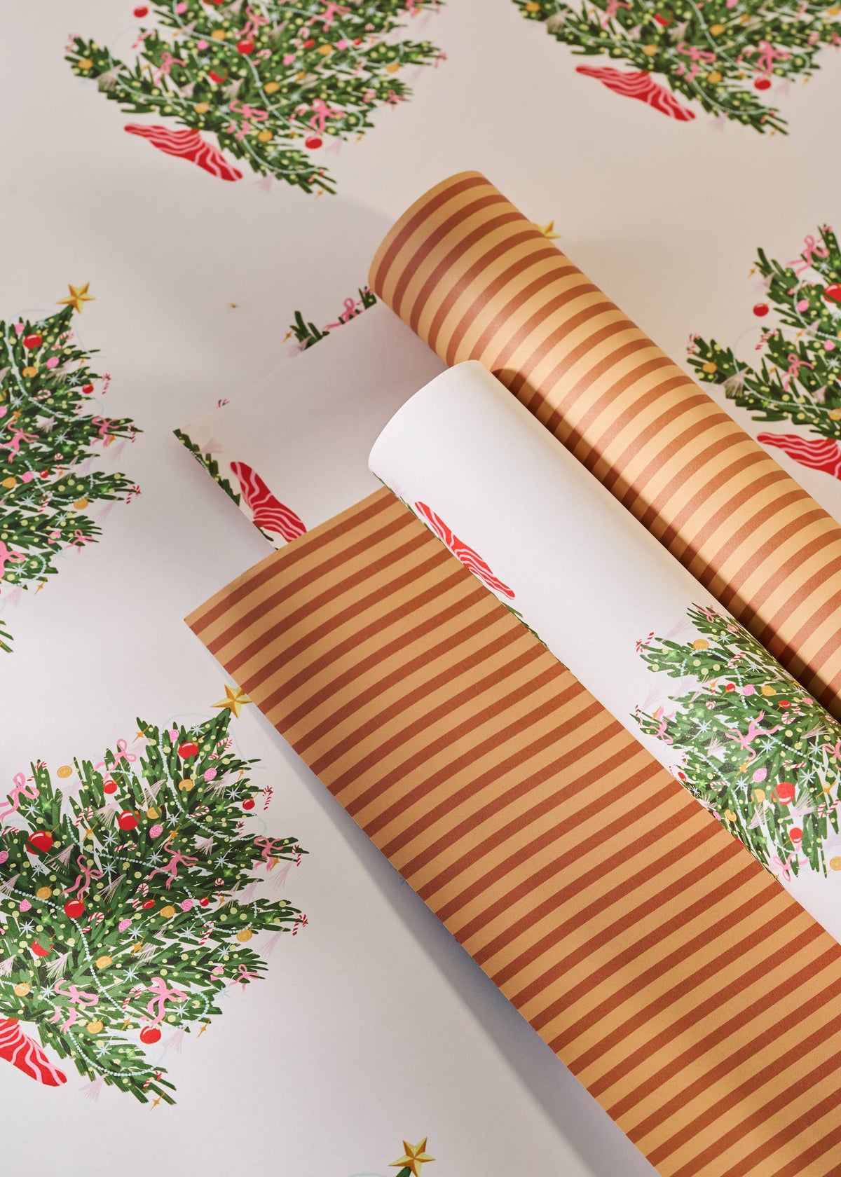Christmas Tree Toffee Stripe Double Sided Wrap | 3 Sheets