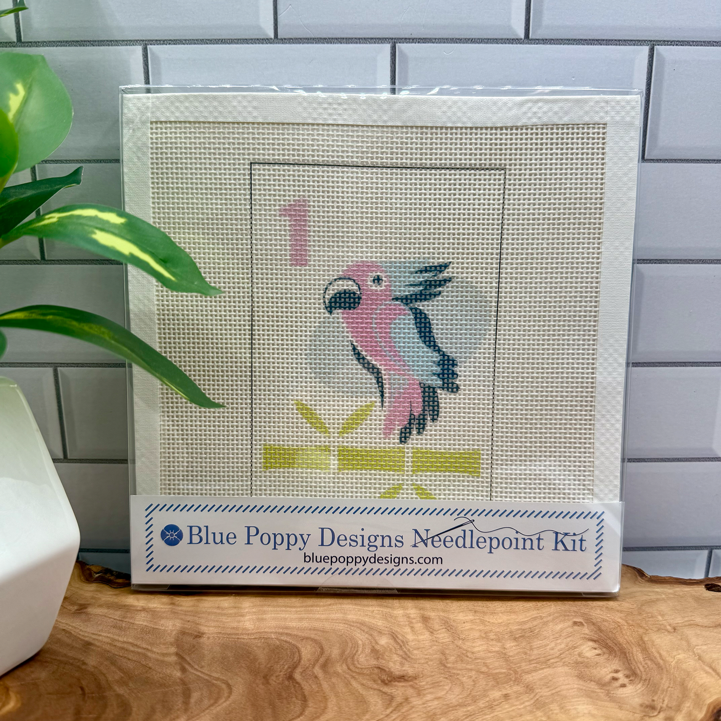 Mahjong One Bird Bamboo Needlepoint Kit Parrot