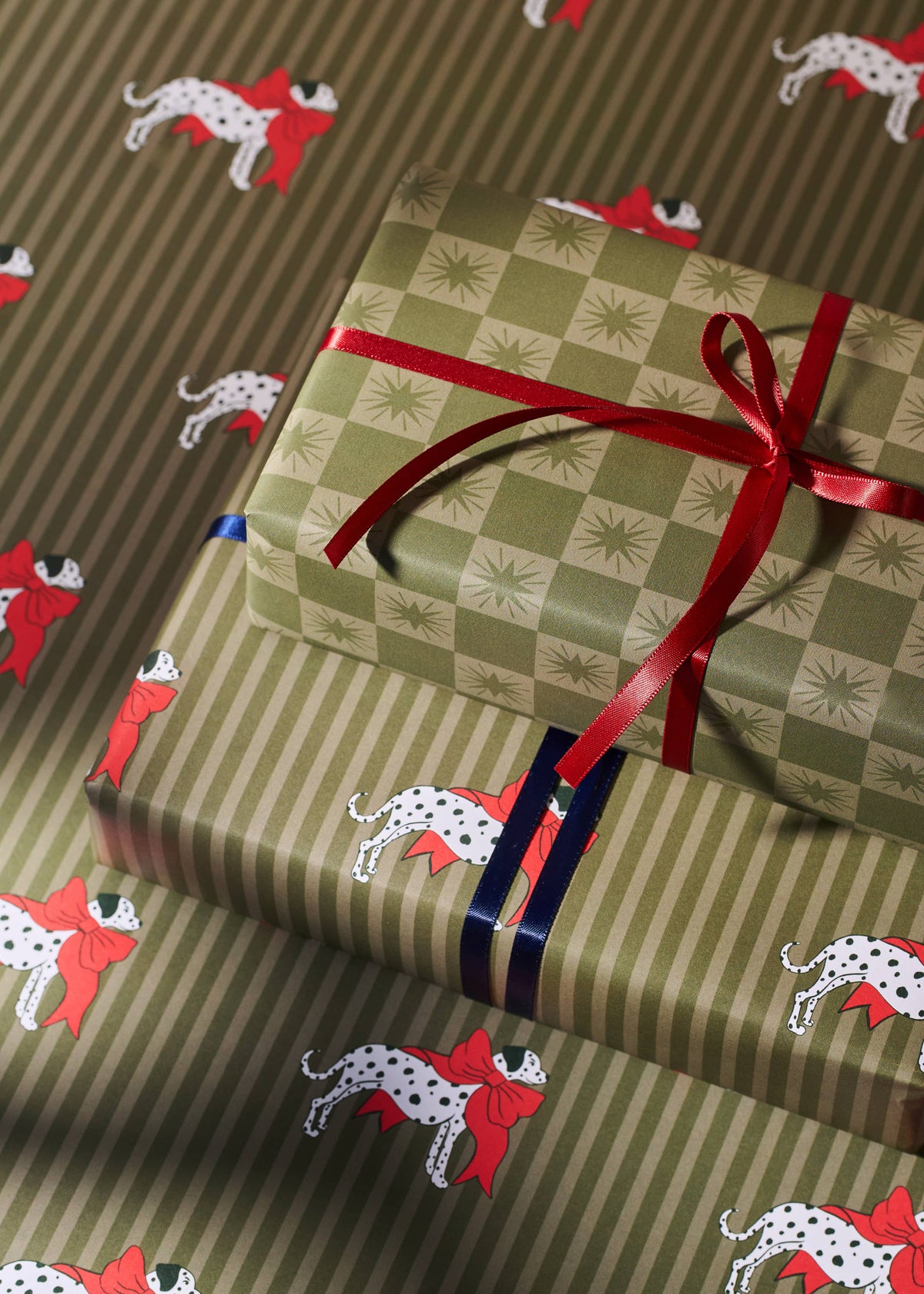 Dalmatian and Star Checked Double Sided Gift Wrap | 3 Sheets