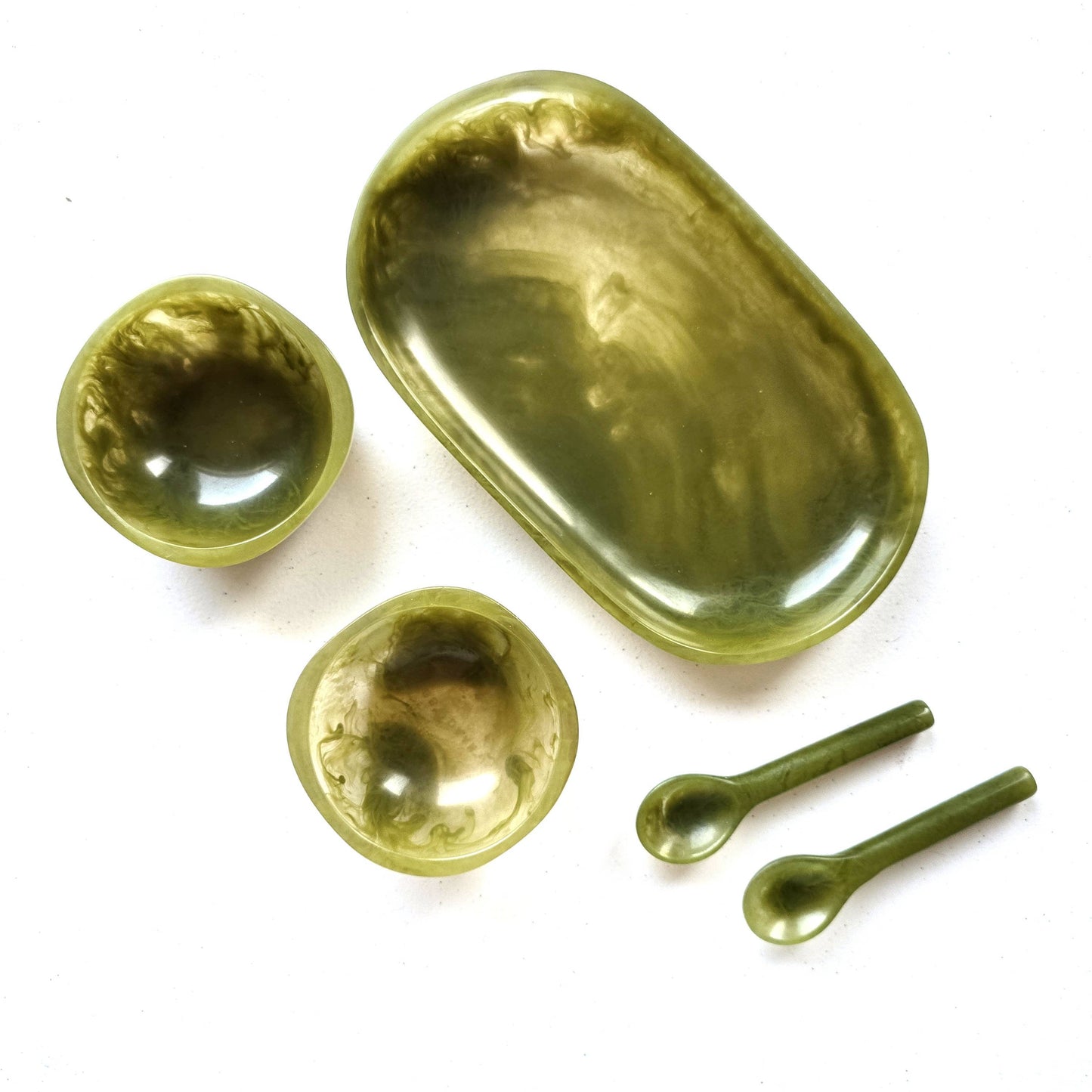 Resin Serving Tray with Bowls & Spoons