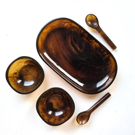Resin Serving Tray with Bowls & Spoons