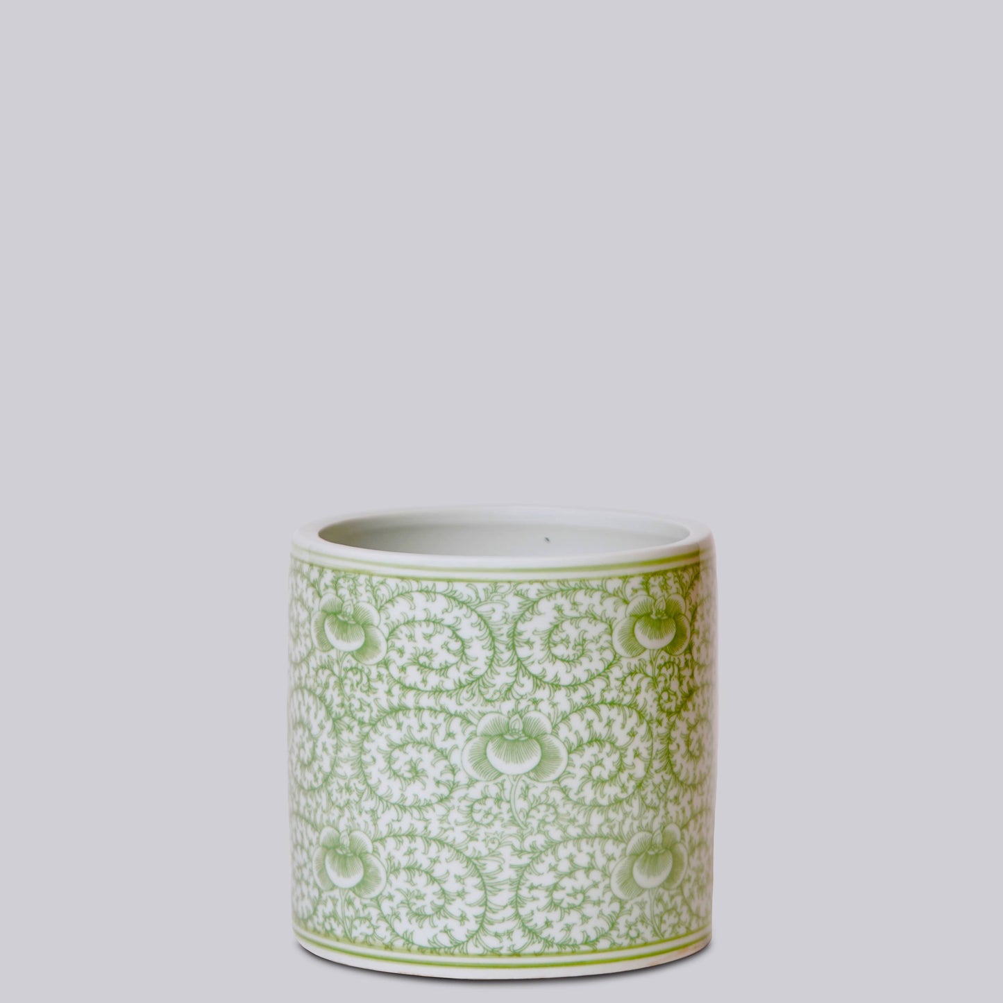Green and White Porcelain Scrolling Peony Cachepot
