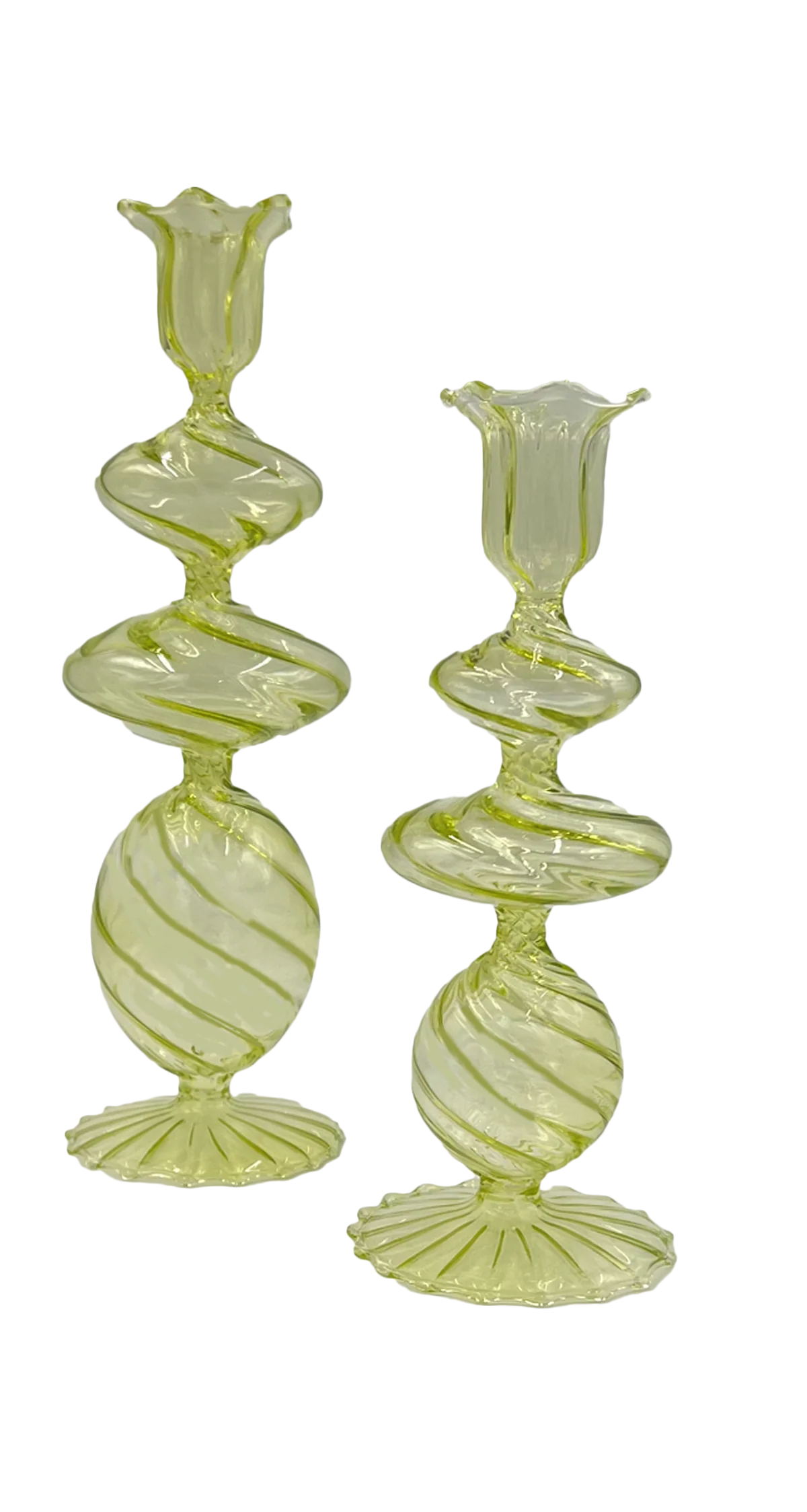 Green Swirl Glass Candlestick, Medium