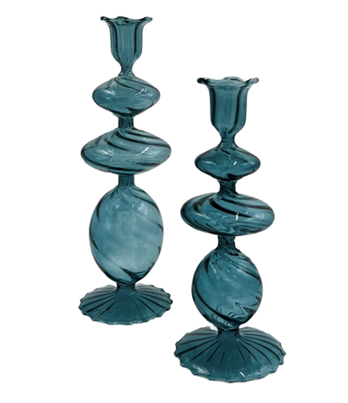 Blue Swirl Glass Candlestick, Medium, Set of 2
