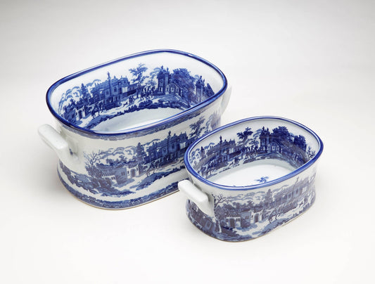 Blue and White Footbath Design Planters, Set of 2