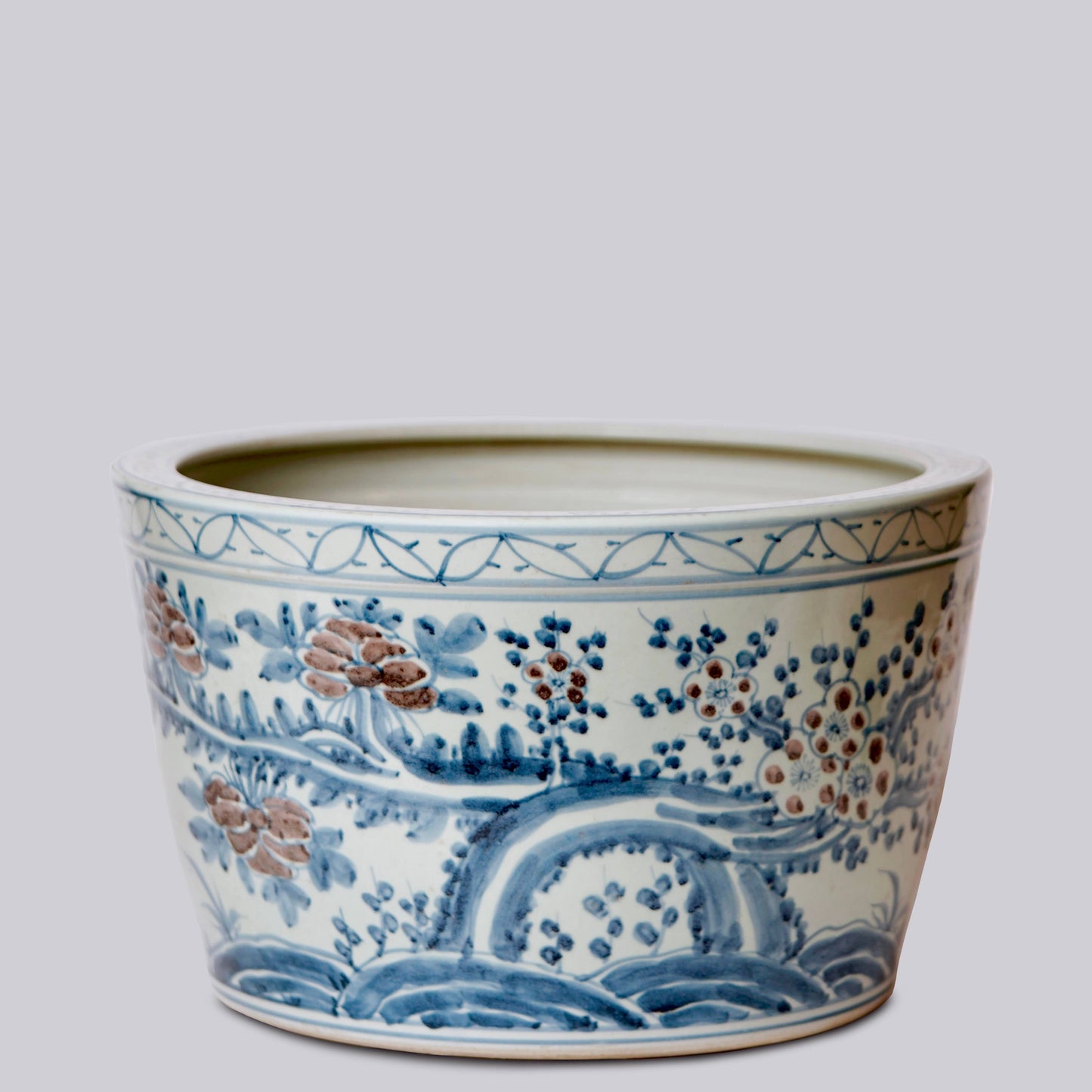 Large Floral Blue & Red Porcelain Planter