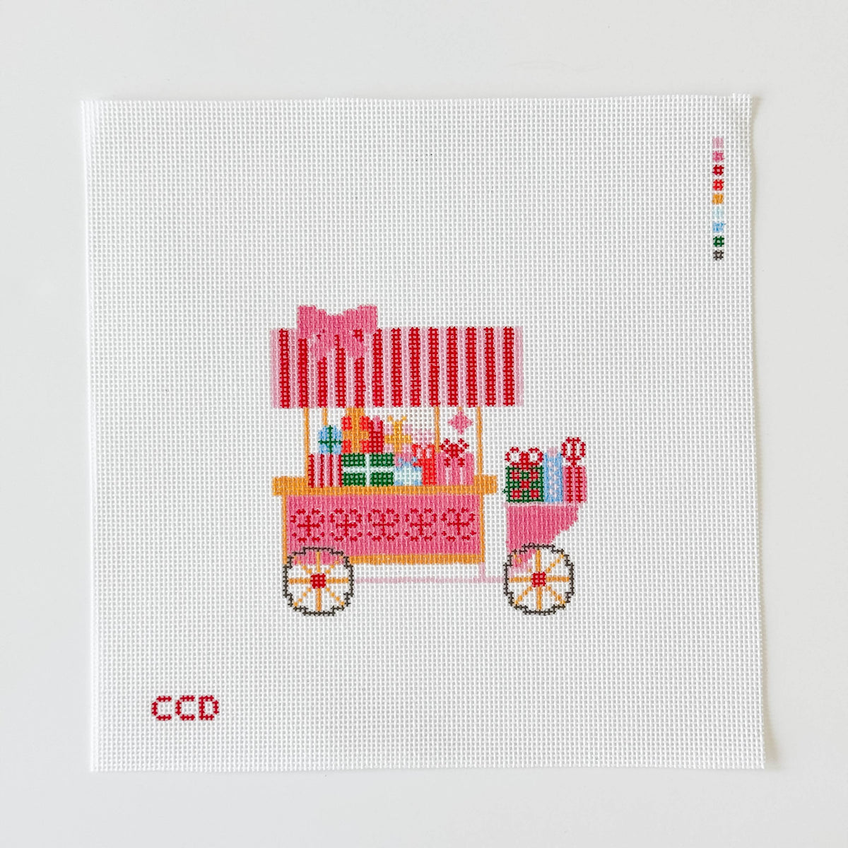 Christmas Trolley Cart Needlepoint Canvas 18 Mesh 4” Design
