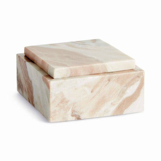 Jaqueline Square Lidded Box Short - Brown/White Marble