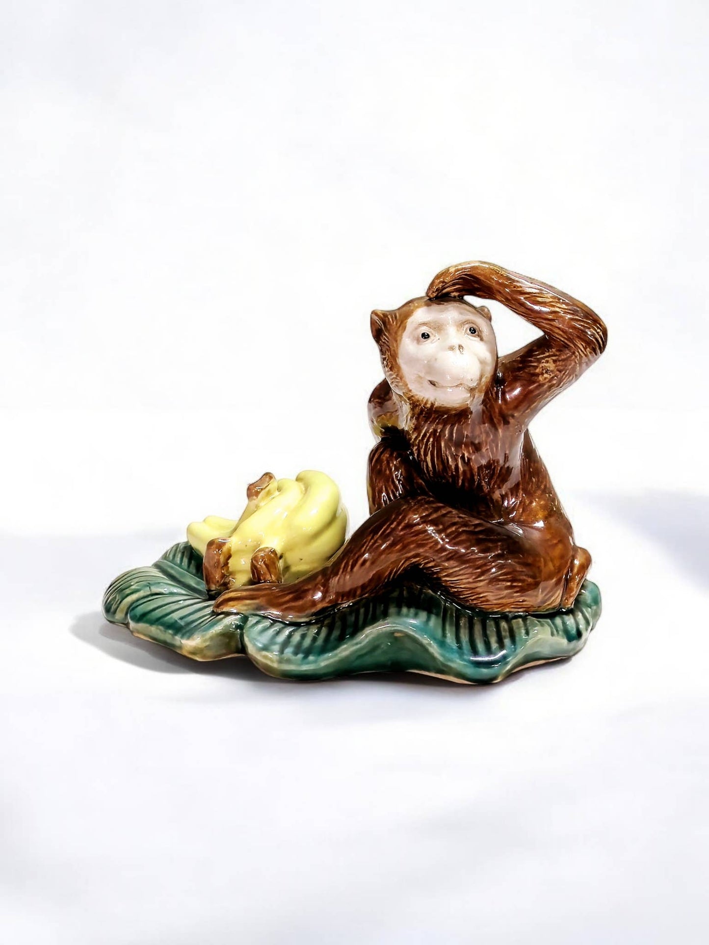 Majolica Style Monkey & Banana Figurine