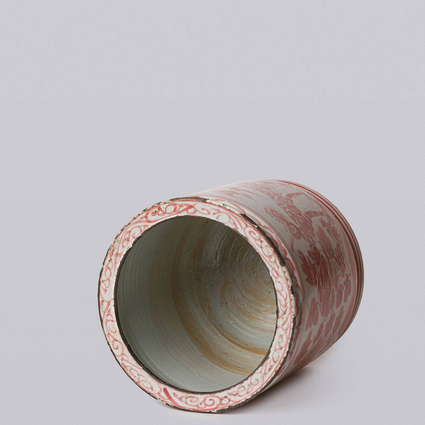Rustic Peacock Red and White Porcelain Cachepot