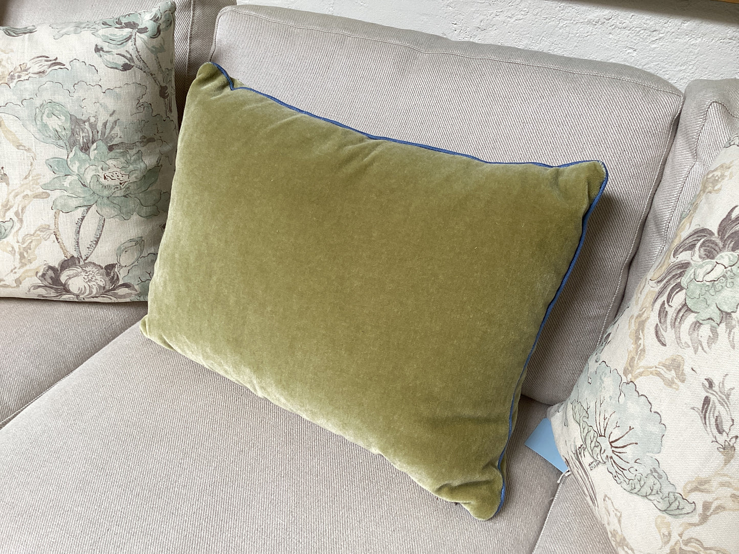 Olive Pillow with Blue Piping