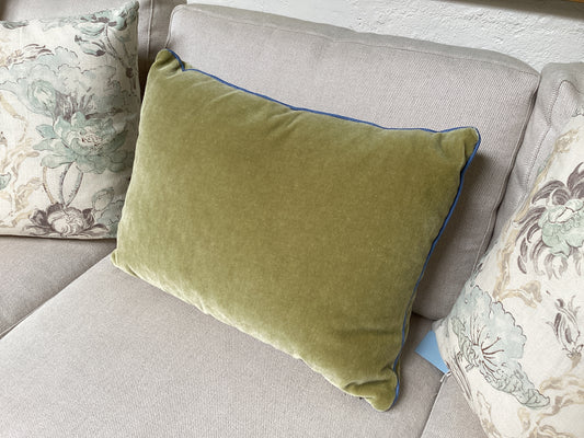 Olive Pillow with Blue Piping