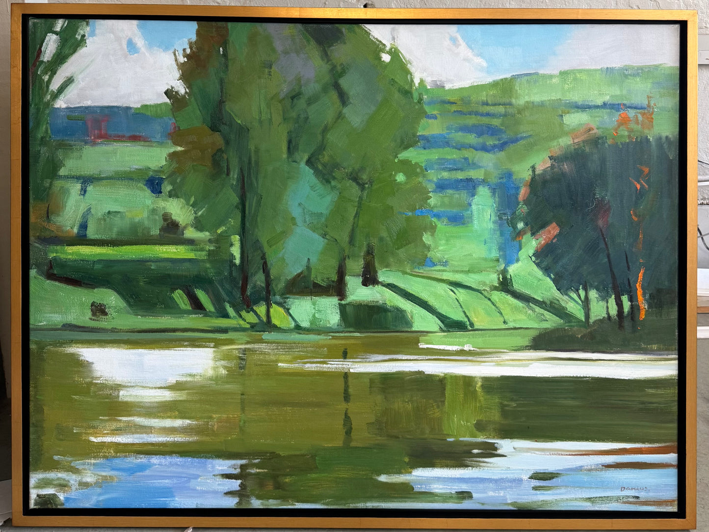 Green Water/Hills Landscape Art