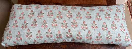 Blue and Coral Floral Lumbar Pillow