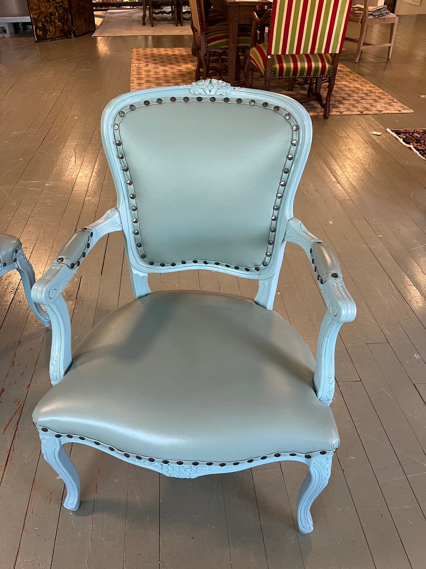 French Blue Leather Chair