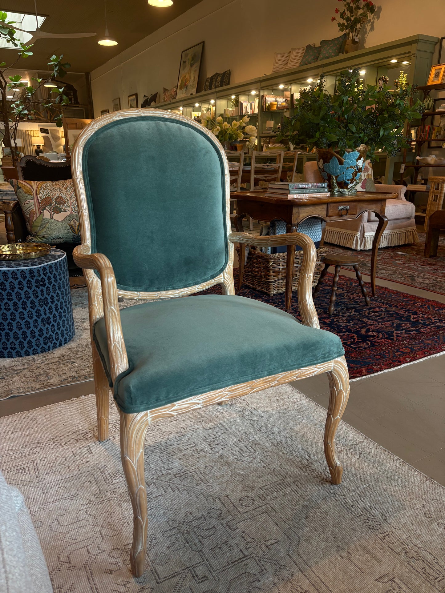 Green Velvet French Chair