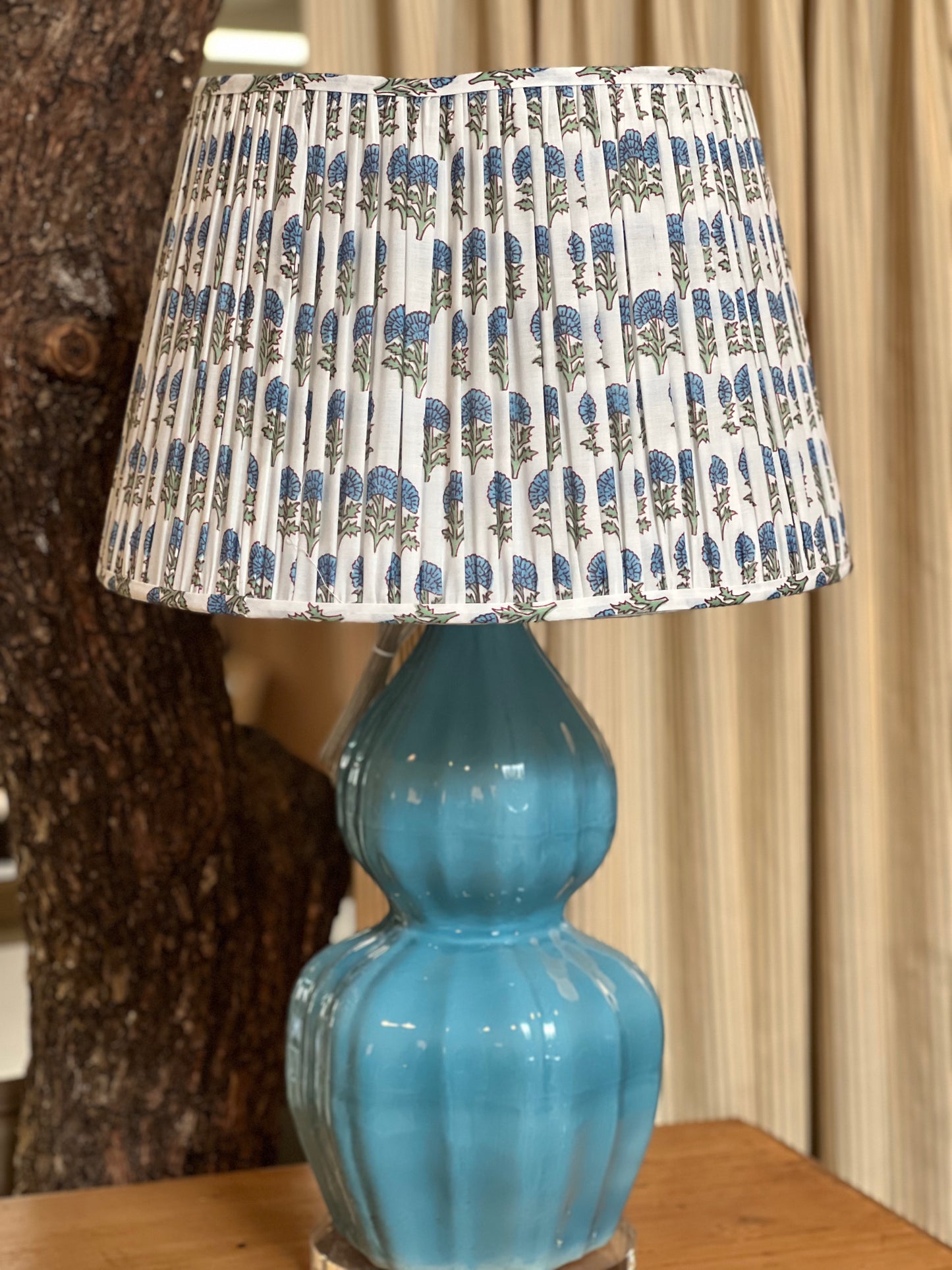 Blue Lamp with Patterned Shade