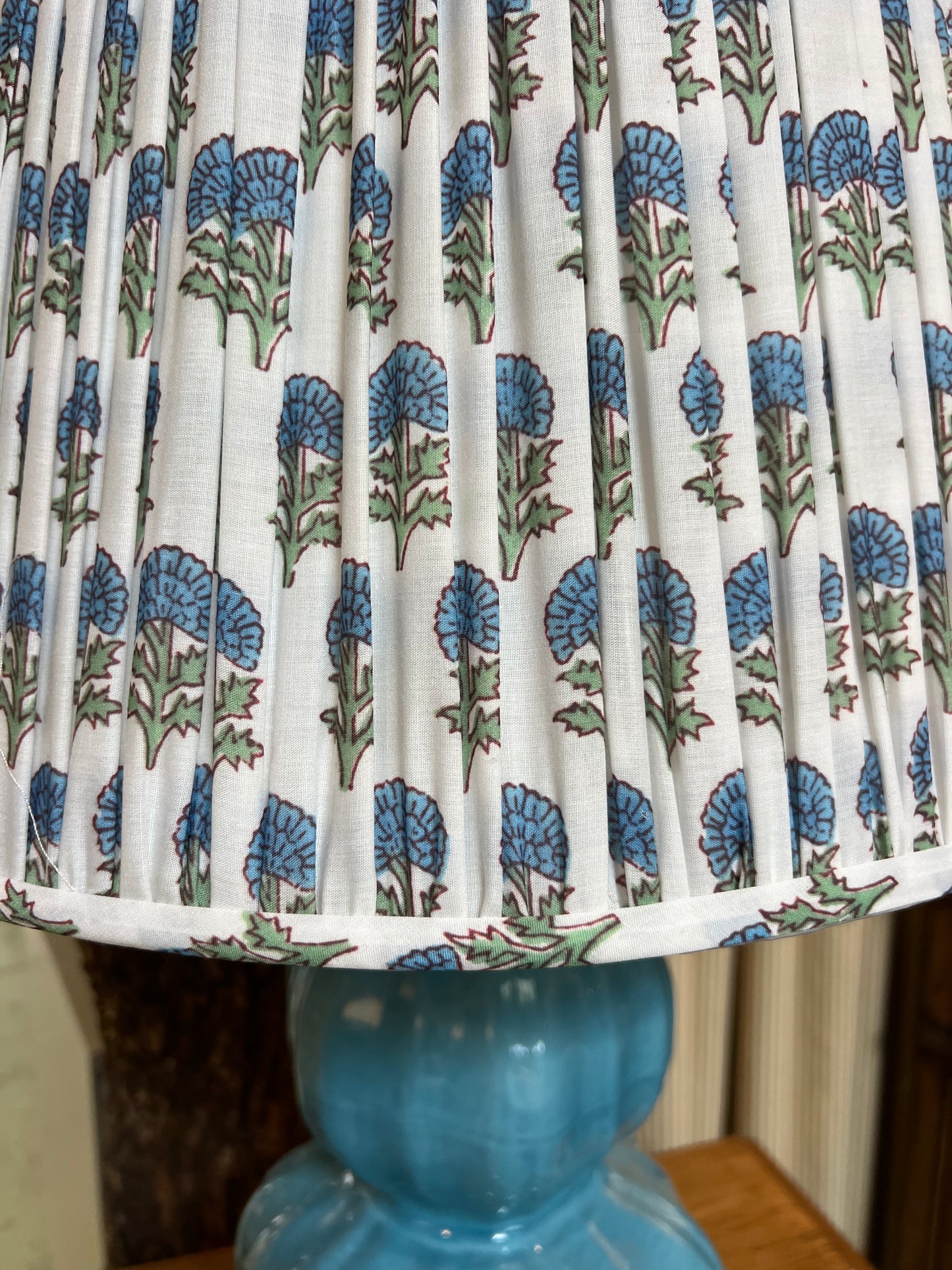 Blue Lamp with Patterned Shade