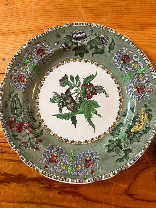 Green Antique Plate with Floral Design