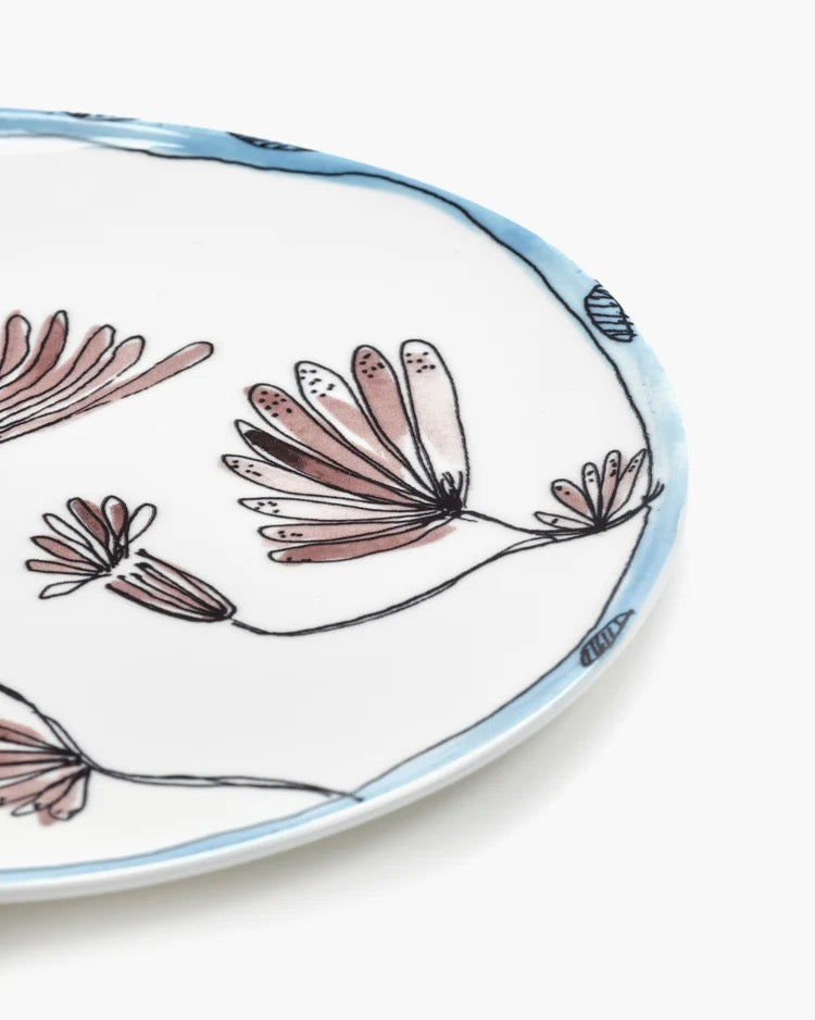 Serving Plate L Camelia Aubergine Midnight Flowers