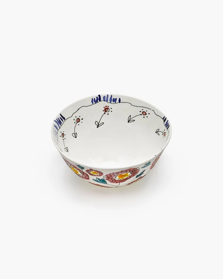 Serving Bowl L Anemone Milk Midnight Flowers