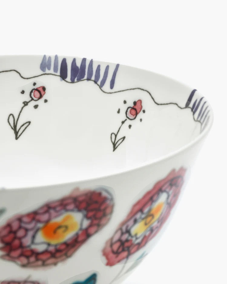 Serving Bowl L Anemone Milk Midnight Flowers