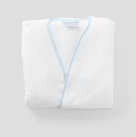 Weezie Women’s Short Signature Robe- Light Blue on white