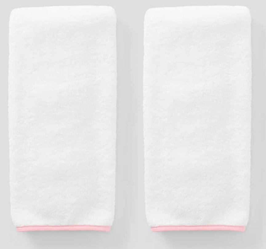 Weezie Signature Hand Towels (pair)- Ballet Pink on White