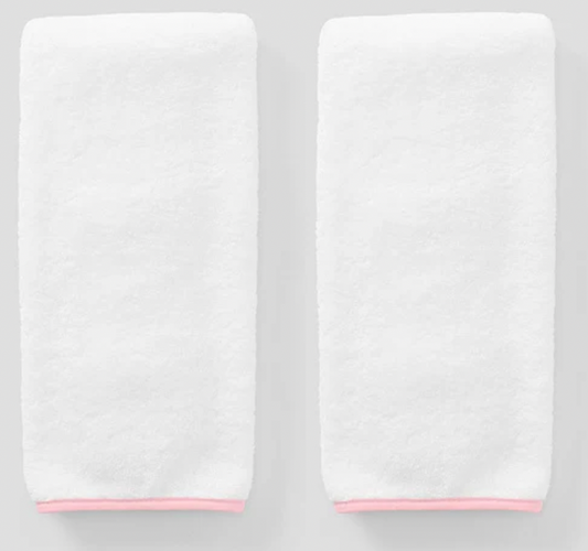 Weezie Signature Hand Towels (pair)- Ballet Pink on White