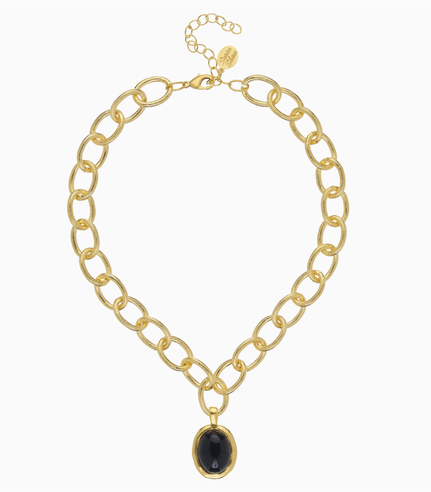 Black Onyx Cabochon Loop Chain Necklace