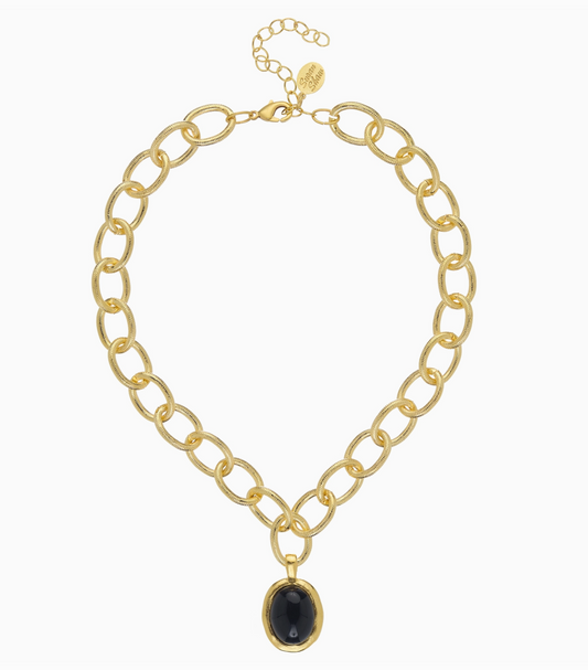 Black Onyx Cabochon Loop Chain Necklace