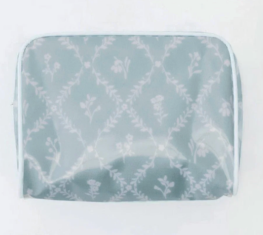Large Patterned Toiletry Bag - Blue Trellis