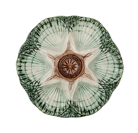 Oyster Plate, Green, Brown & Cream