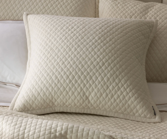 Laurie Quilted Euro Pillow Ivory Basketweave