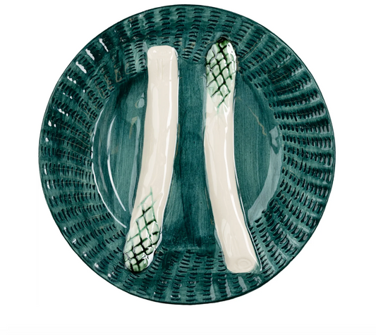 Asparagus Plate, Turquoise with White